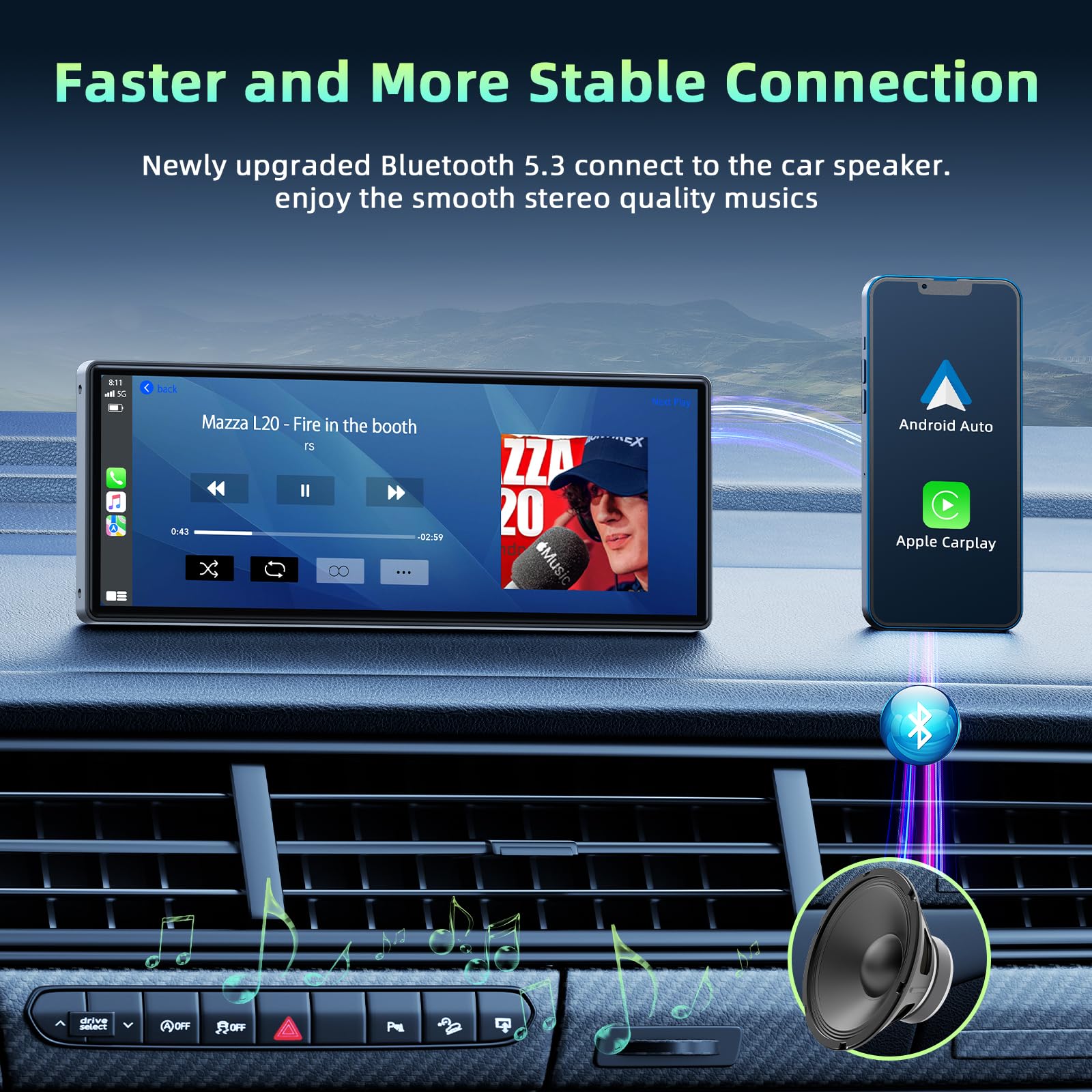 Lamtto 9.26 Inch Wireless Carplay Screen For Car Compatable With Apple Carplay& Android Auto,Portable Car Stereo With Gps Naviga